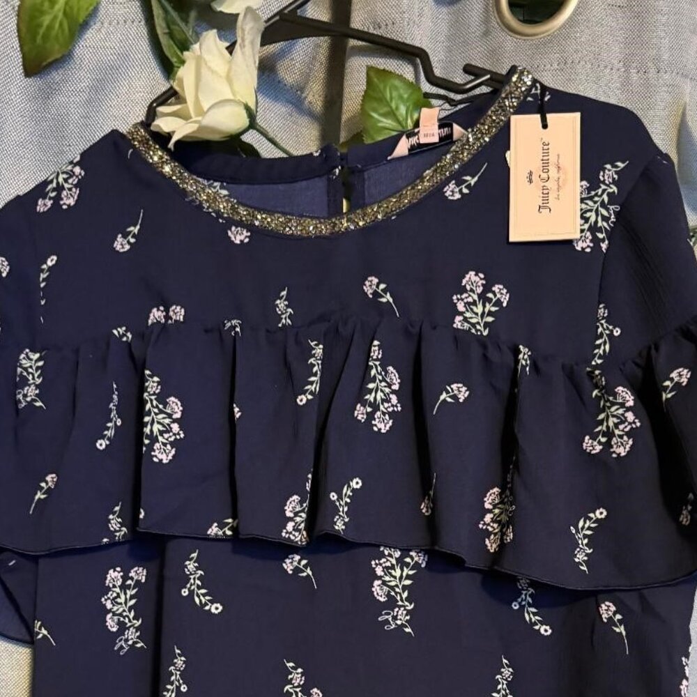 NEW...Juicy Couture Blouse (blue with floral print)